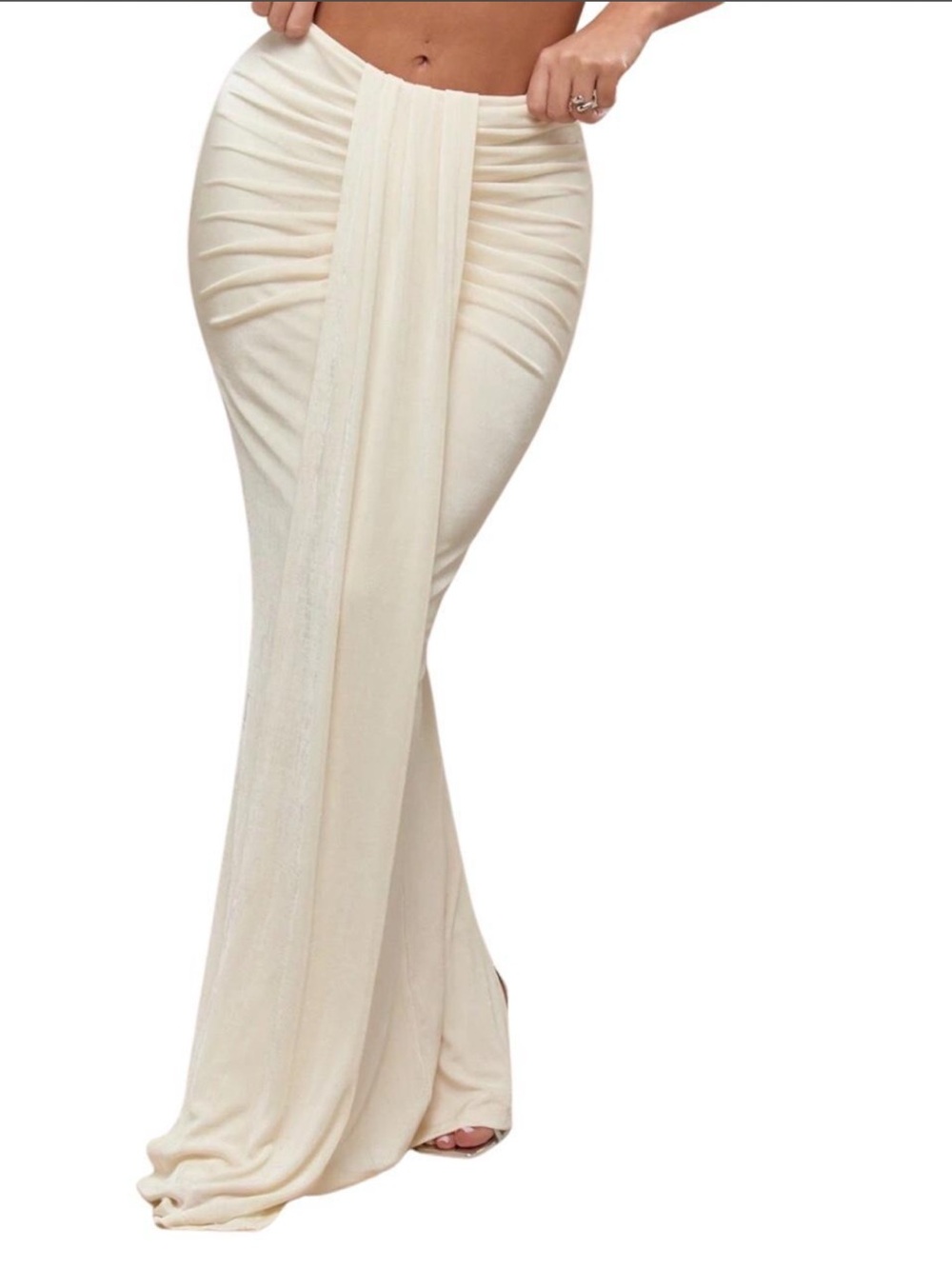 Missguided Cream Ruched Panel Maxi Skirt